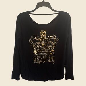 Juicy Couture House of Juicy Gold Graphic Top With Low Cut Back Size M